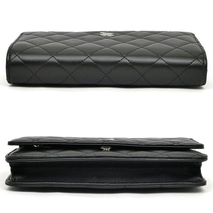 Chanel Quilted Chain Wallet Black Silver Lambskin Shoulder Bag CC Logo — view 4