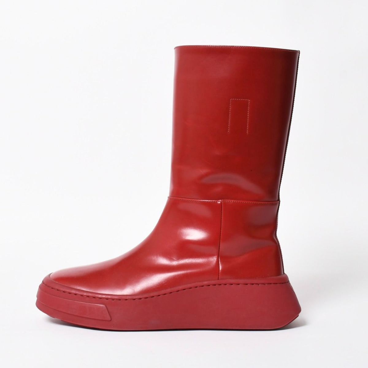 Prada Boots Red Wine Triangle Embossed Logo — view 2