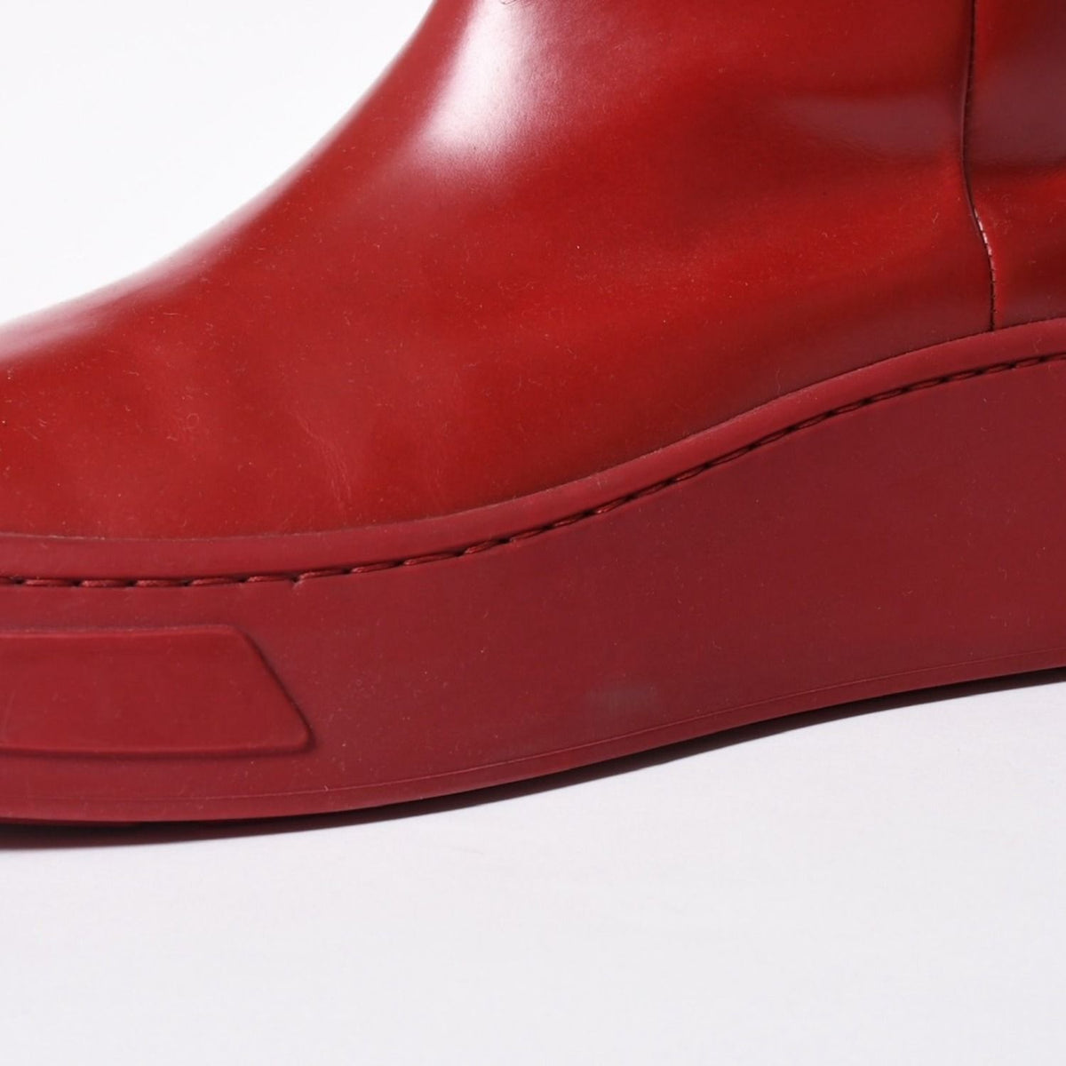 Prada Boots Red Wine Triangle Embossed Logo — view 6