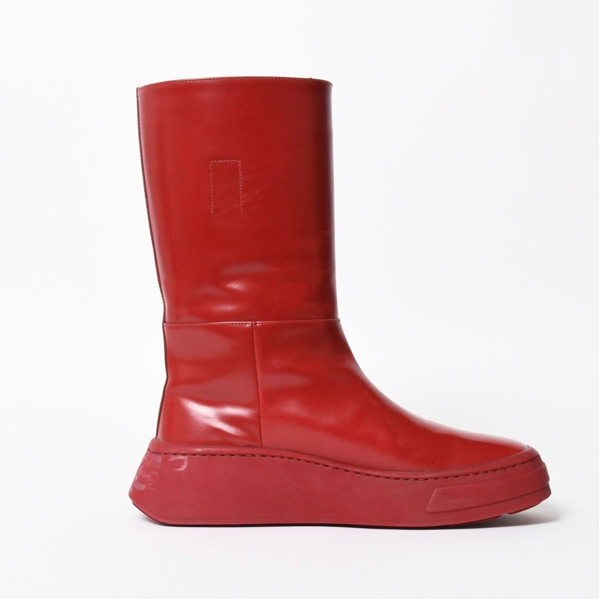 Prada Boots Red Wine Triangle Embossed Logo — view 3