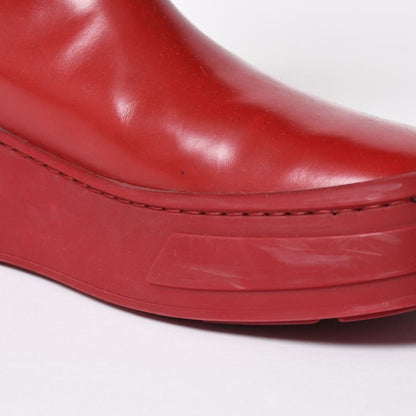 Prada Boots Red Wine Triangle Embossed Logo — view 7