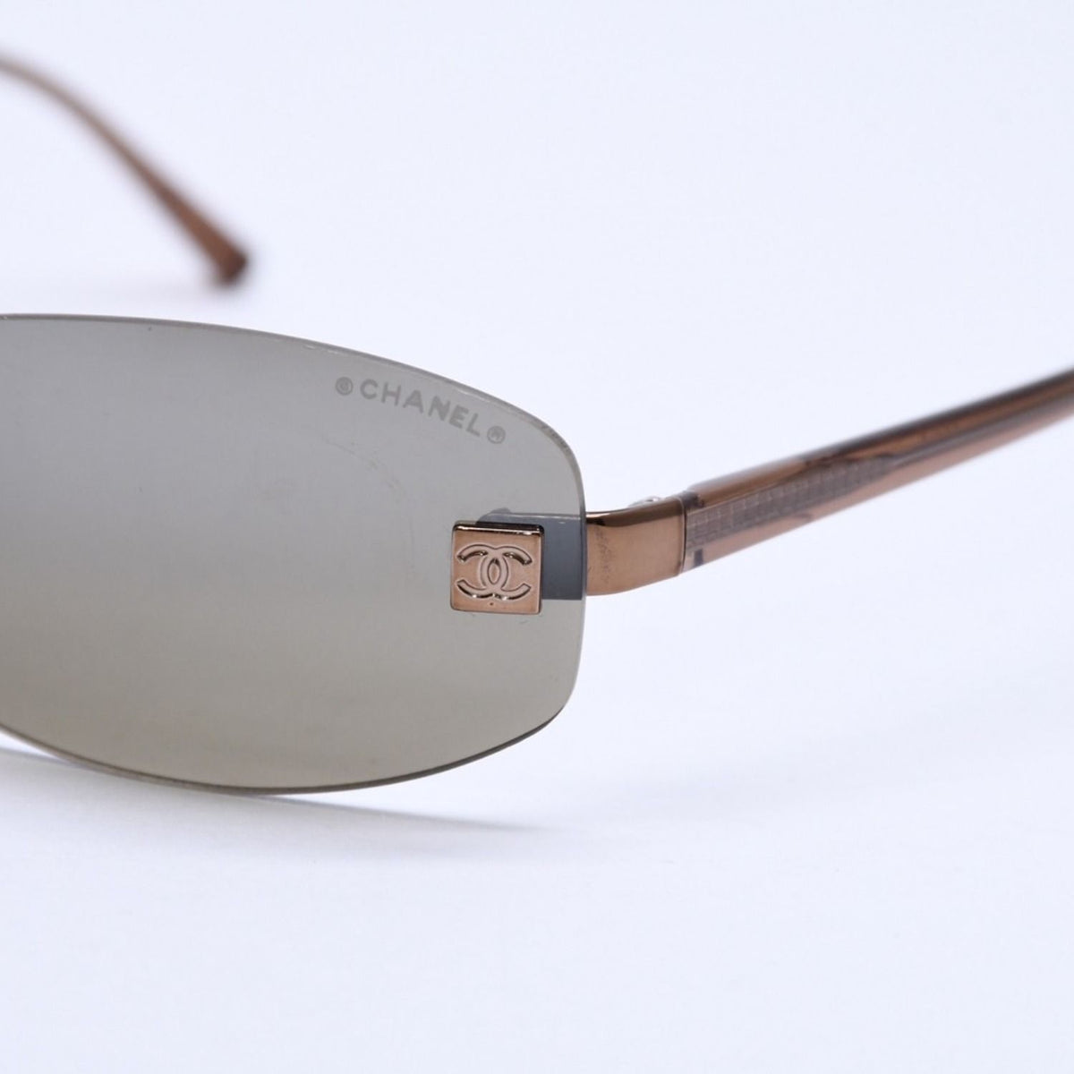 Chanel Rimless Sunglasses 18 Brown Acetate CC Logo Gold Eyewear — view 6