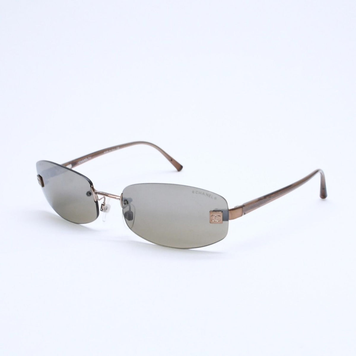 Chanel Rimless Sunglasses 18 Brown Acetate CC Logo Gold Eyewear — view 2