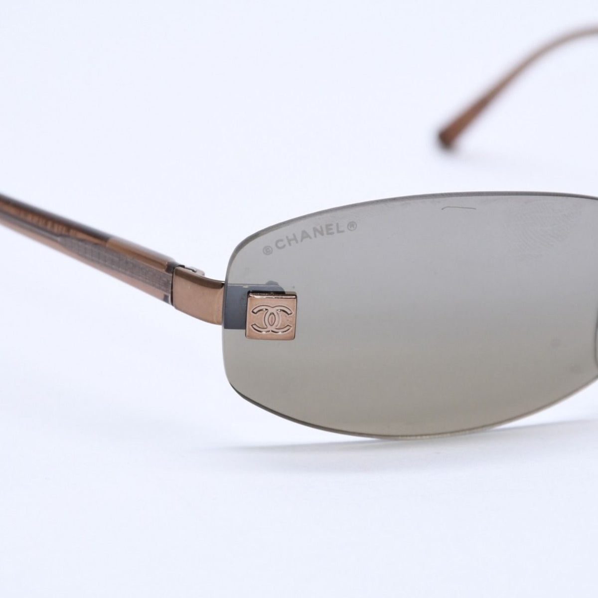 Chanel Rimless Sunglasses 18 Brown Acetate CC Logo Gold Eyewear — view 7