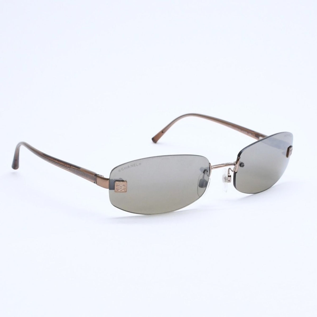 Chanel Rimless Sunglasses 18 Brown Acetate CC Logo Gold Eyewear — view 3