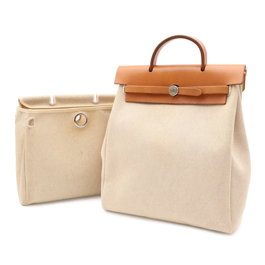 Hermes Herbag Sac a Dos PM Handbag 2-Way Backpack Toile H Natural Light Brown