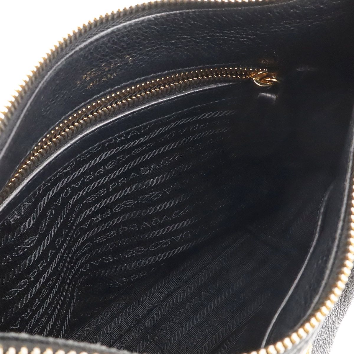 Prada Shoulder Bag Striped Crossbody Leather Nero Black Gold — view 6