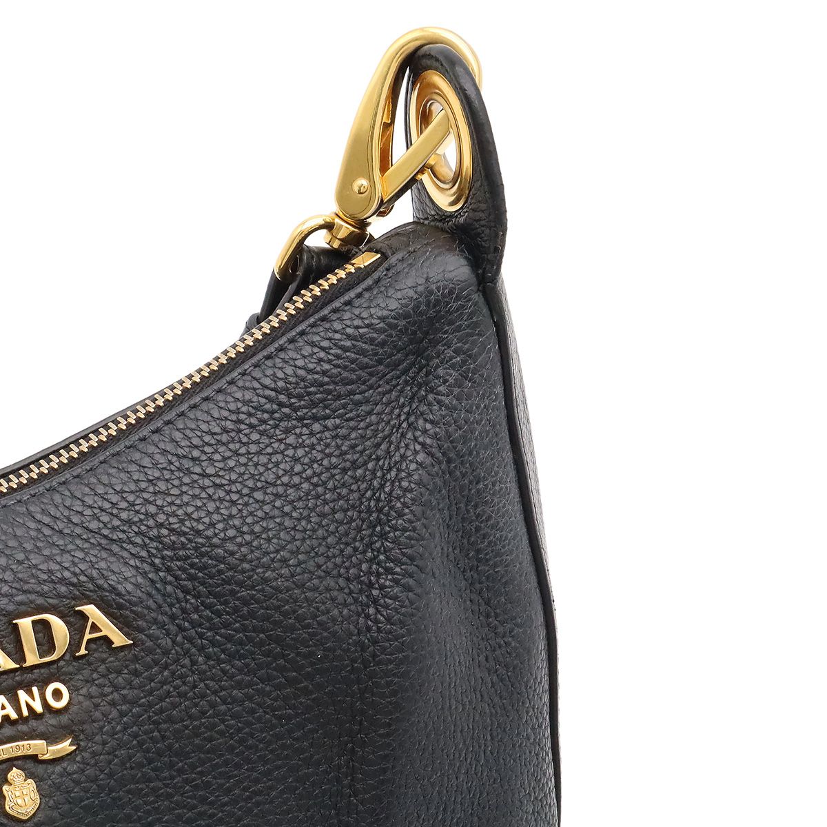 Prada Shoulder Bag Striped Crossbody Leather Nero Black Gold — view 7