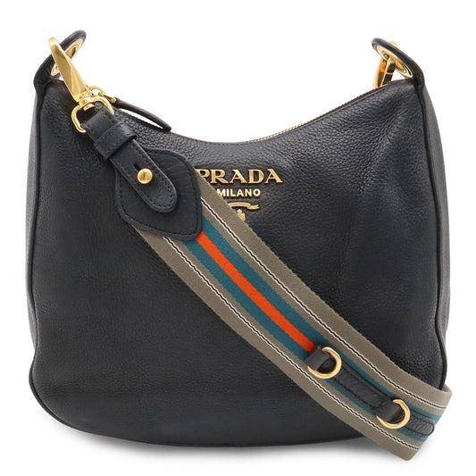 Prada Shoulder Bag Striped Crossbody Leather Nero Black Gold