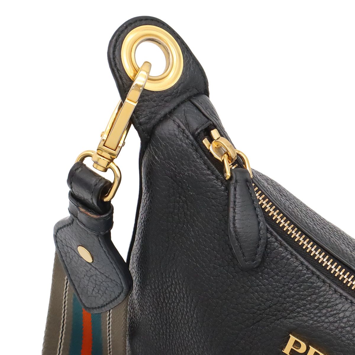 Prada Shoulder Bag Striped Crossbody Leather Nero Black Gold — view 5