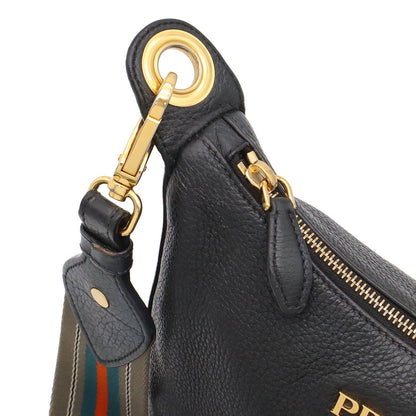 Prada Shoulder Bag Striped Crossbody Leather Nero Black Gold — view 5