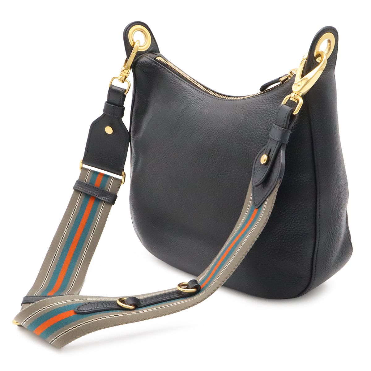 Prada Shoulder Bag Striped Crossbody Leather Nero Black Gold — view 2