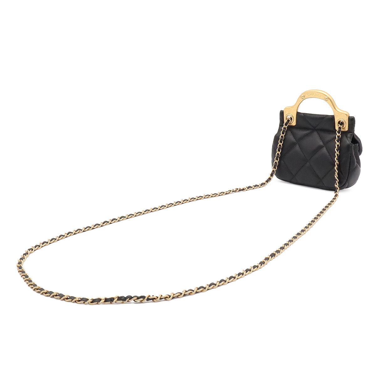 Chanel Quilted Chain Shoulder Bag Pouch Pochette Leather Black Gold — view 2