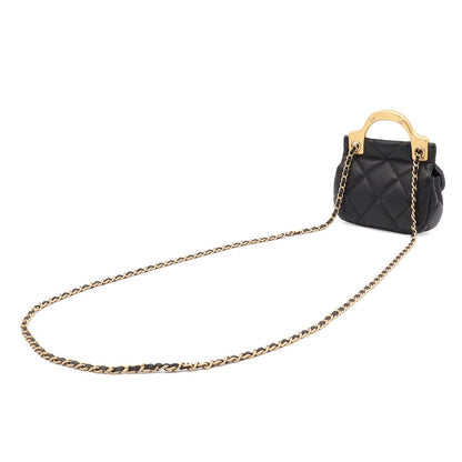 Chanel Quilted Chain Shoulder Bag Pouch Pochette Leather Black Gold — view 2