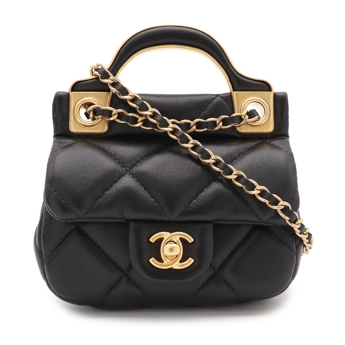 Chanel Quilted Chain Shoulder Bag Pouch Pochette Leather Black Gold