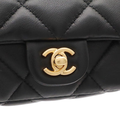 Chanel Quilted Chain Shoulder Bag Pouch Pochette Leather Black Gold — view 7
