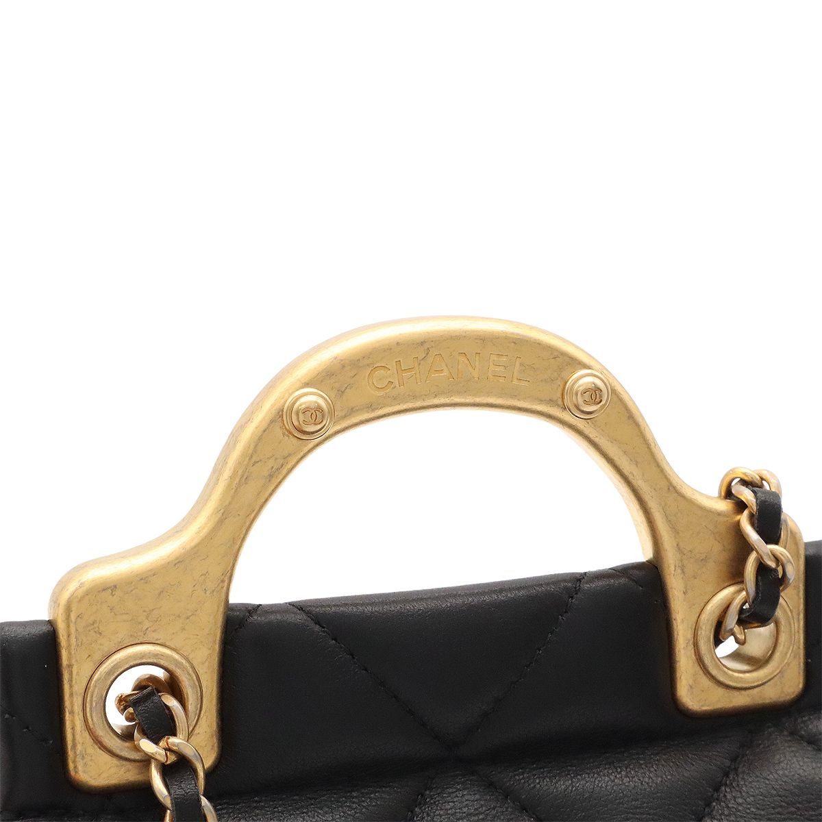 Chanel Quilted Chain Shoulder Bag Pouch Pochette Leather Black Gold — view 6