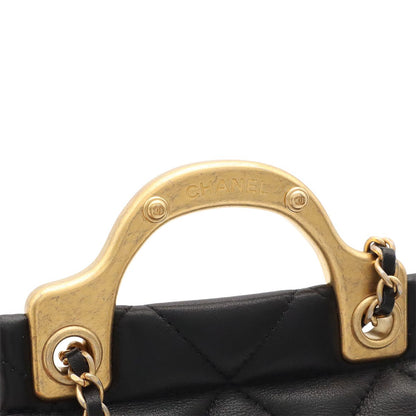 Chanel Quilted Chain Shoulder Bag Pouch Pochette Leather Black Gold — view 6
