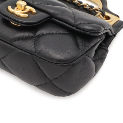 Chanel Quilted Chain Shoulder Bag Pouch Pochette Leather Black Gold — view 3