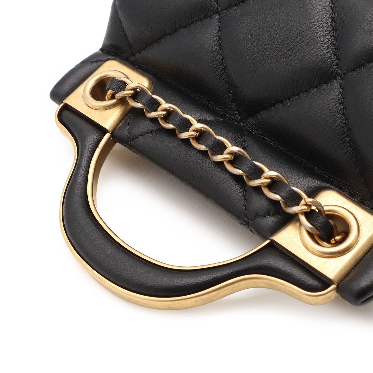 Chanel Quilted Chain Shoulder Bag Pouch Pochette Leather Black Gold — view 5