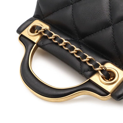 Chanel Quilted Chain Shoulder Bag Pouch Pochette Leather Black Gold — view 5