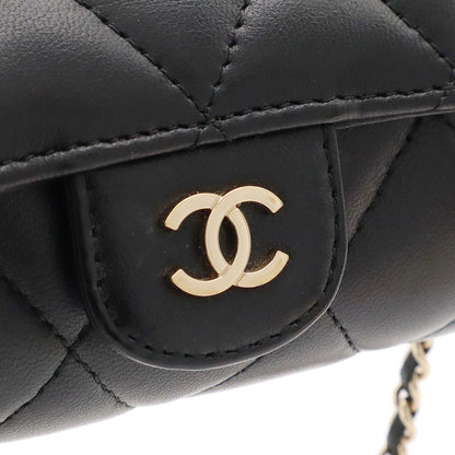 Chanel Quilted Chain Shoulder Bag Pouch Pochette Card Case Leather Black Gold — view 6