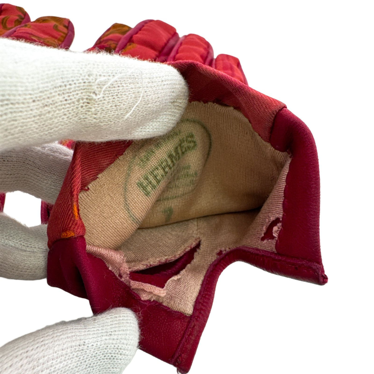 Hermes Lambskin Leather Gloves 7 Red Bordeaux Winter — view 5