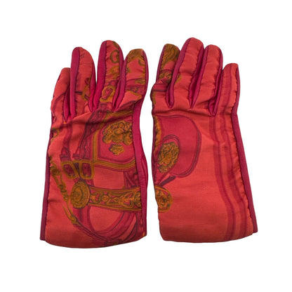 Hermes Lambskin Leather Gloves 7 Red Bordeaux Winter — view 4