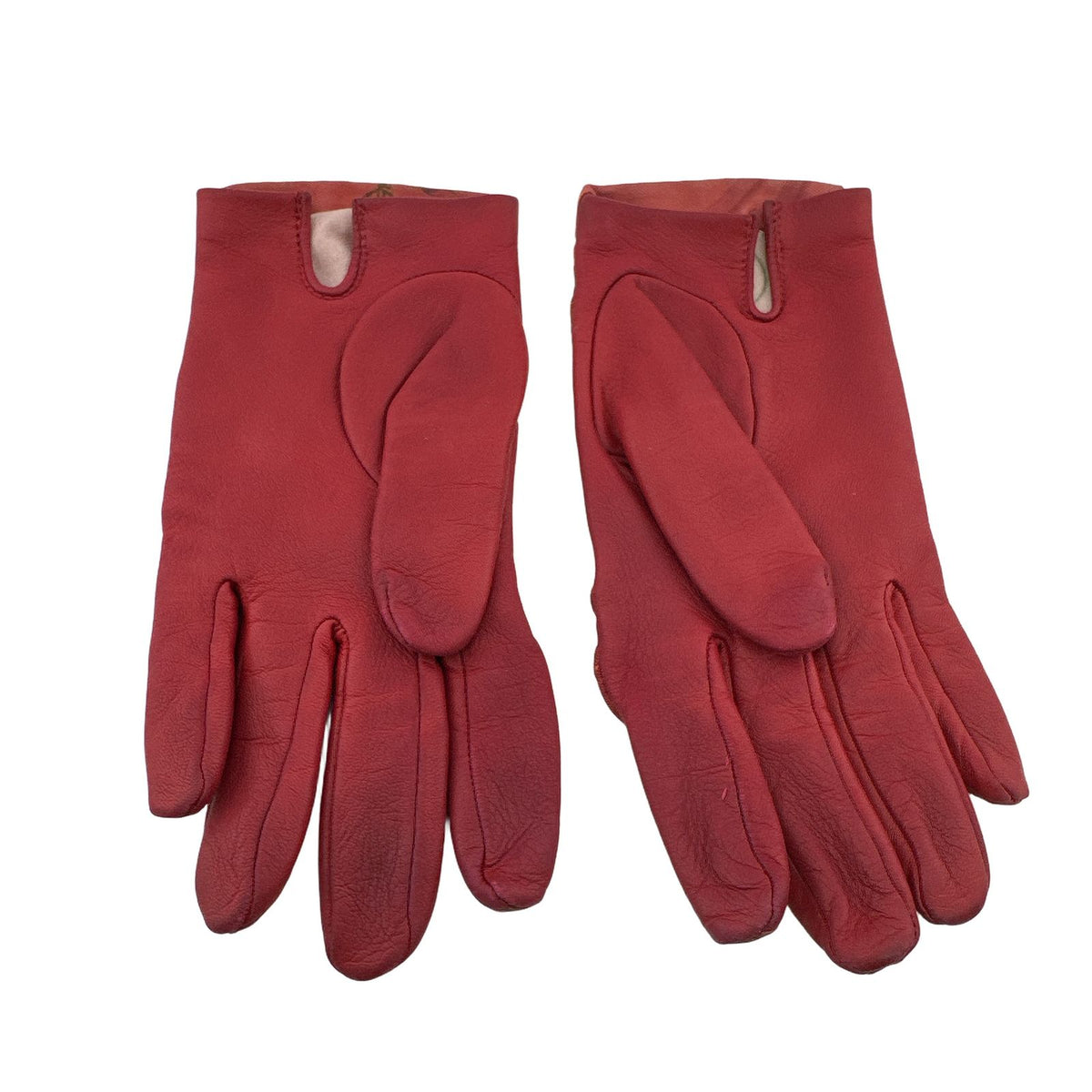 Hermes Lambskin Leather Gloves 7 Red Bordeaux Winter — view 3