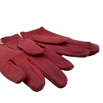 Hermes Lambskin Leather Gloves 7 Red Bordeaux Winter — view 2
