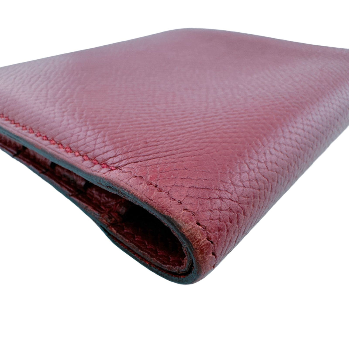 Hermes Compact Bifold Wallet Vintage Leather Red B Repair — view 3