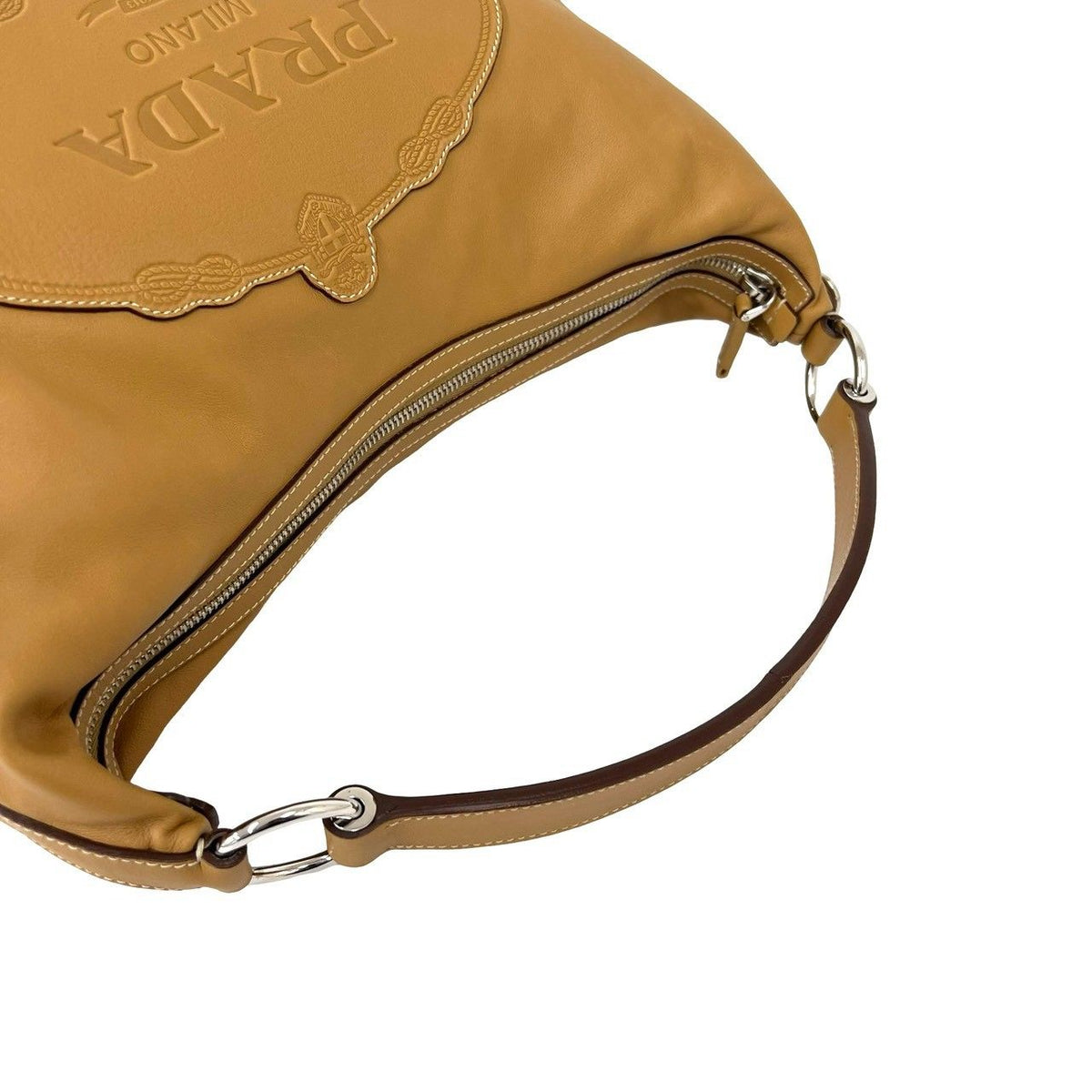 Prada Logo Stamp Leather Shoulder Bag Tote Beige — view 4