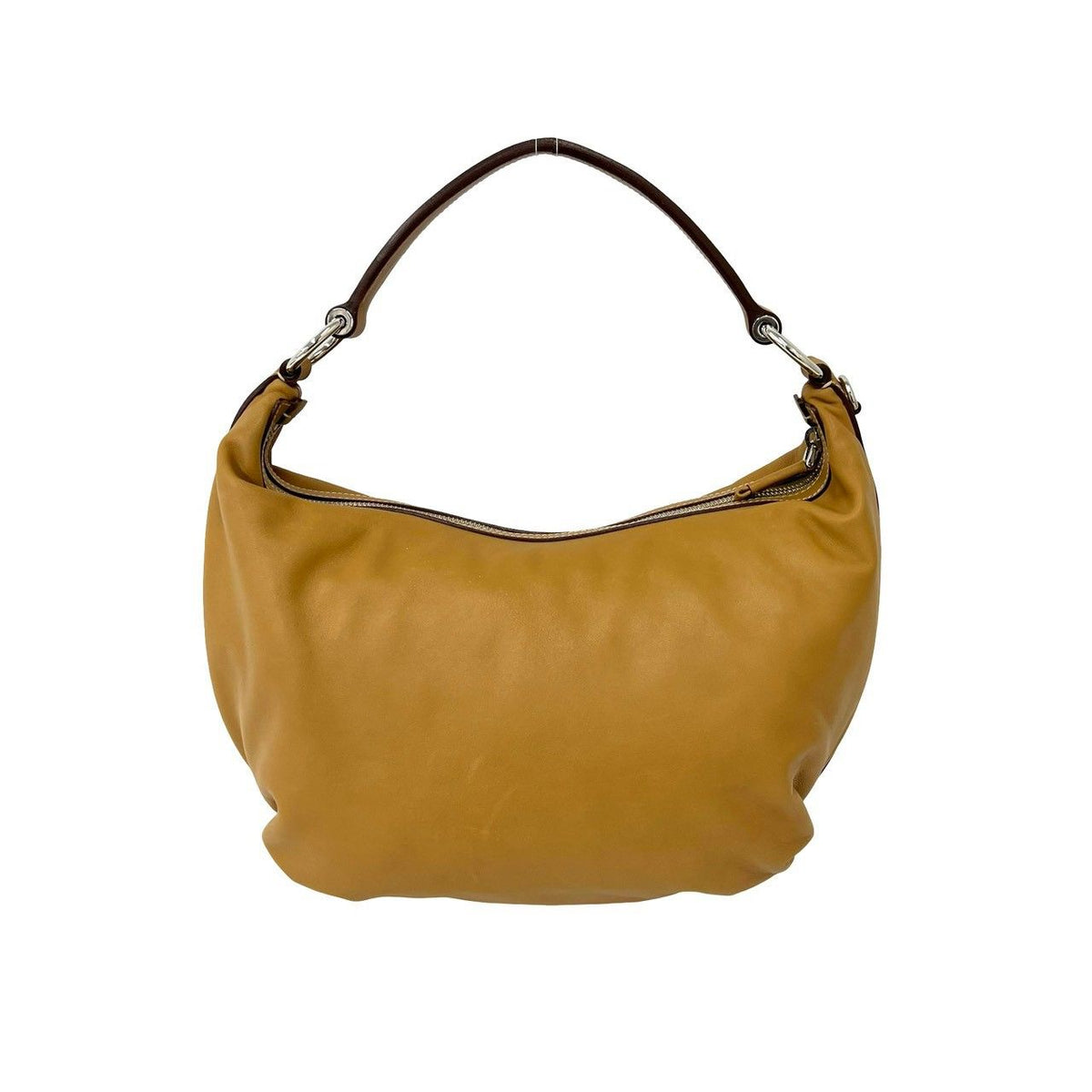 Prada Logo Stamp Leather Shoulder Bag Tote Beige — view 3