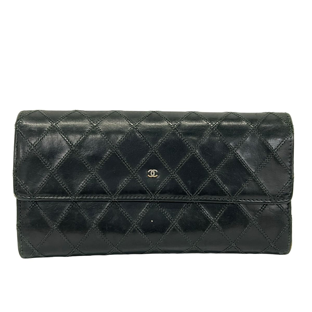 Chanel Wallet Bicolor Black CC Logo Silver Lambskin