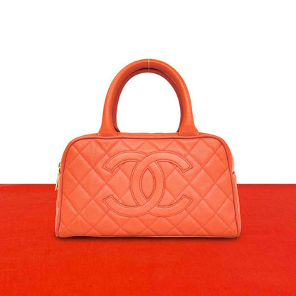 Chanel Quilted CC Logo Caviar Leather Mini Boston Bag Pink