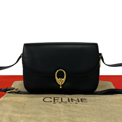 Celine Vintage Calf Leather Shoulder Bag Pochette Cross Black