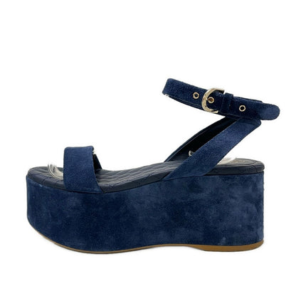 Chanel Sandals Navy Wedge Sole Gold CC Logo