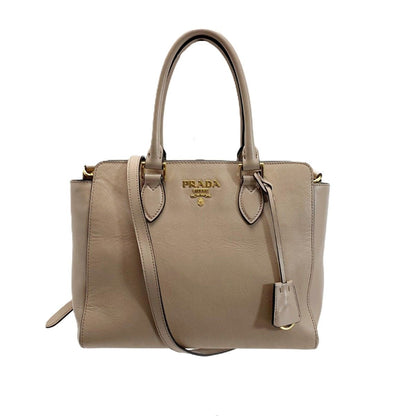 Prada Saffiano 2-Way Bag Beige with Trap