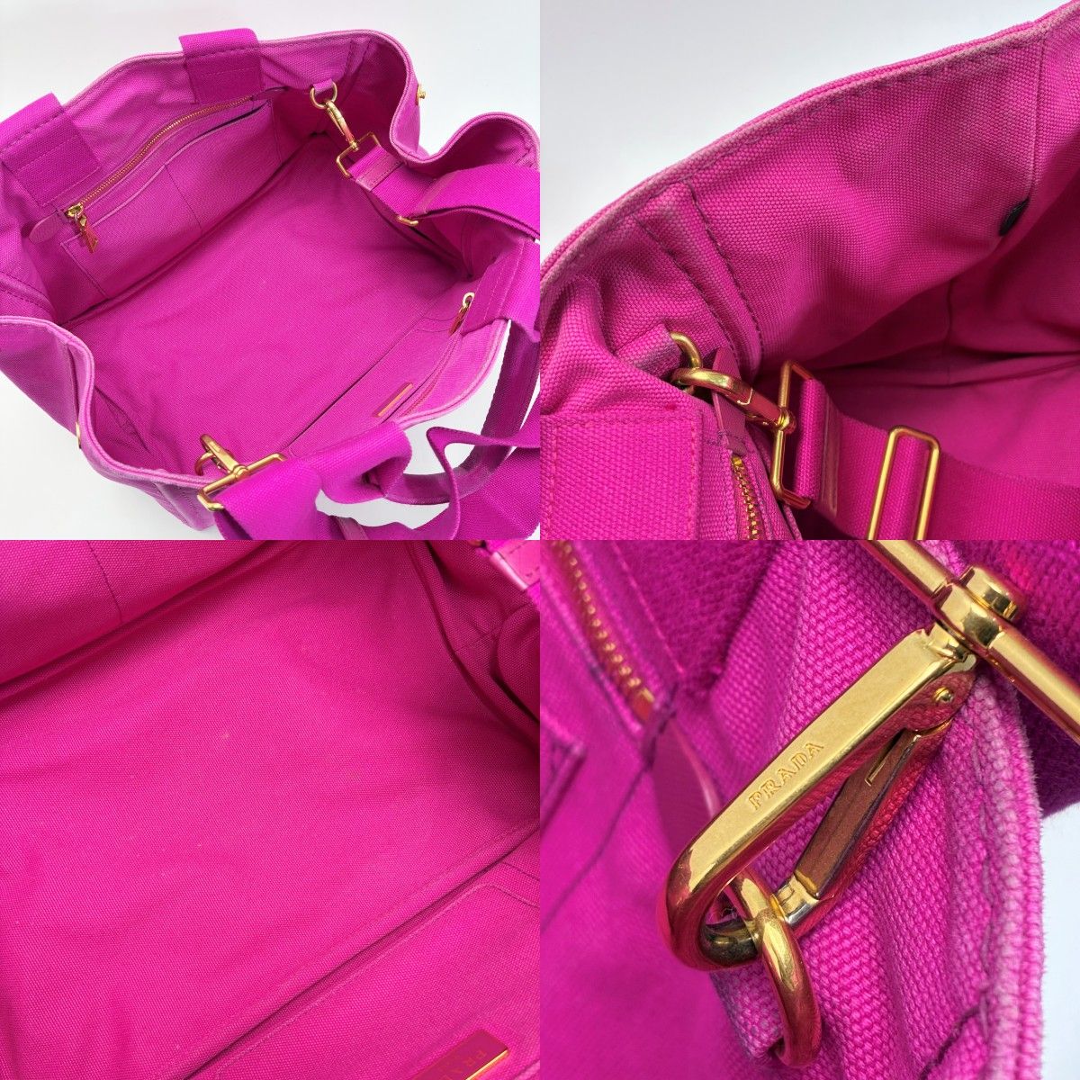Prada Canapa Shocking Pink Shoulder Bag Tote Canvas — view 6