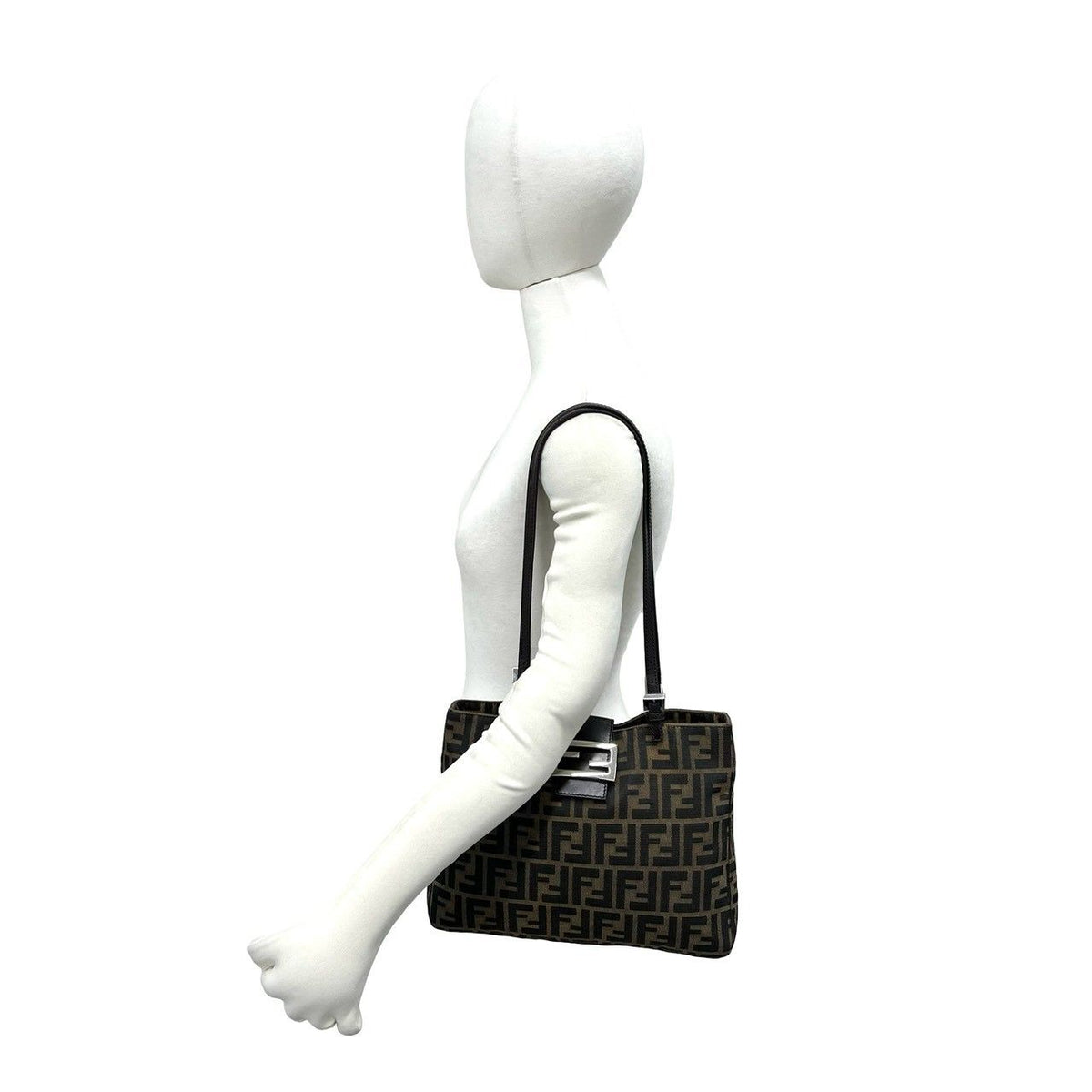 Fendi Zucca FF Pattern Canvas Leather Tote Shoulder Bag Brown — view 2