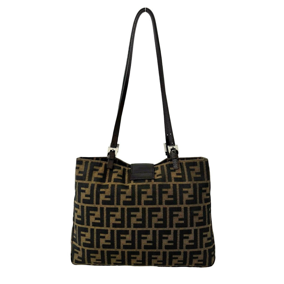 Fendi Zucca FF Pattern Canvas Leather Tote Shoulder Bag Brown — view 3