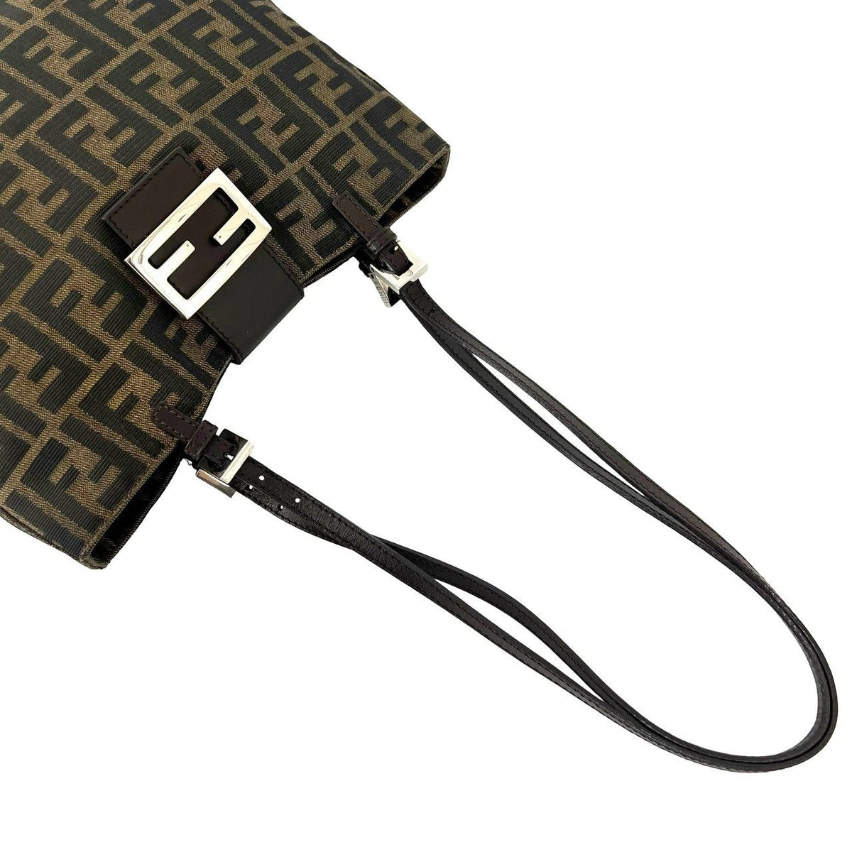 Fendi Zucca FF Pattern Canvas Leather Tote Shoulder Bag Brown — view 4