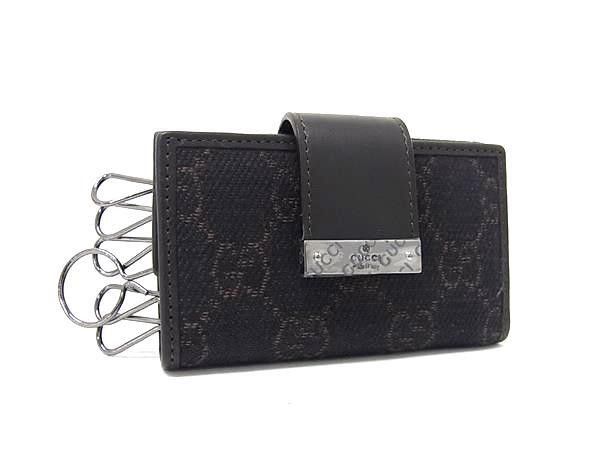 Gucci Key Case Dark Brown GG Canvas Leather Key Holder