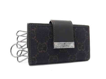 Gucci Key Case Dark Brown GG Canvas Leather Key Holder