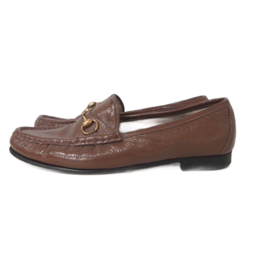 Gucci Loafers Leather Shoes Horsebit Glossy Brown