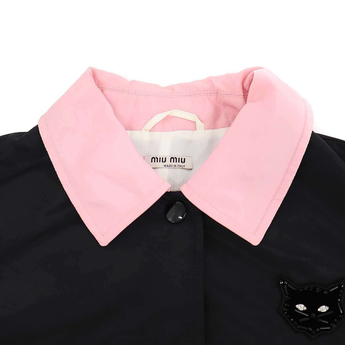 Miu Miu Cat Patch Satin Varsity Jacket Black 40 — view 4