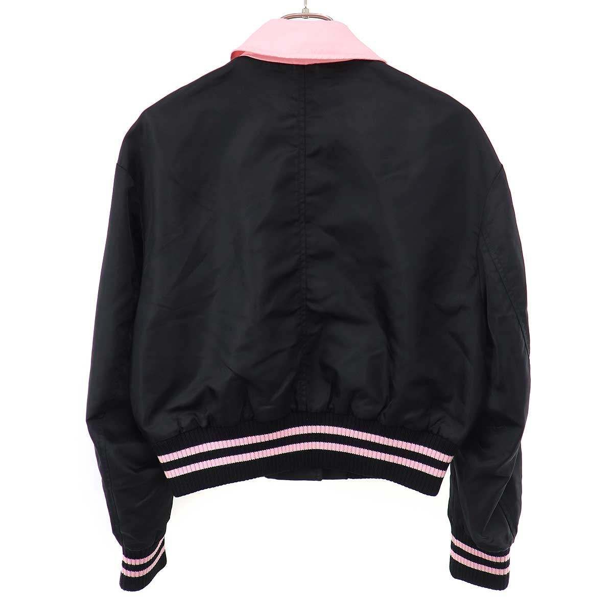Miu Miu Cat Patch Satin Varsity Jacket Black 40 — view 2