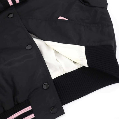 Miu Miu Cat Patch Satin Varsity Jacket Black 40 — view 6