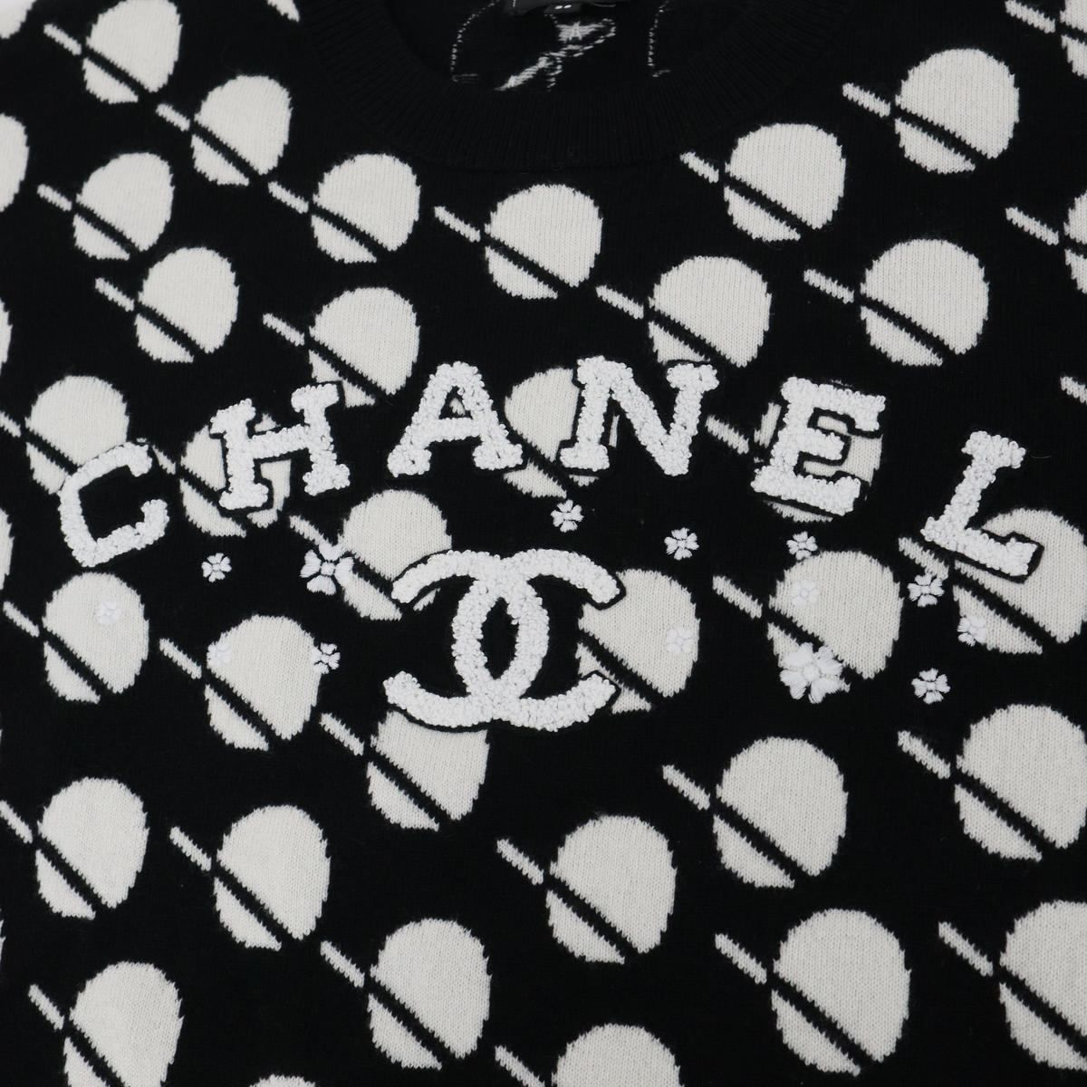 Chanel Logo Dot Cashmere Knit Sweater Black White 38 — view 7
