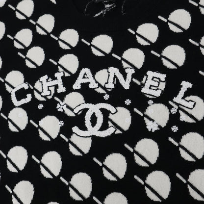 Chanel Logo Dot Cashmere Knit Sweater Black White 38 — view 7